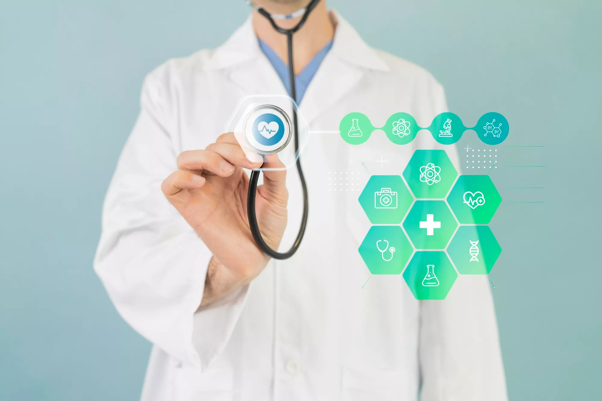 Doctor with stethoscope representing healthcare innovation
