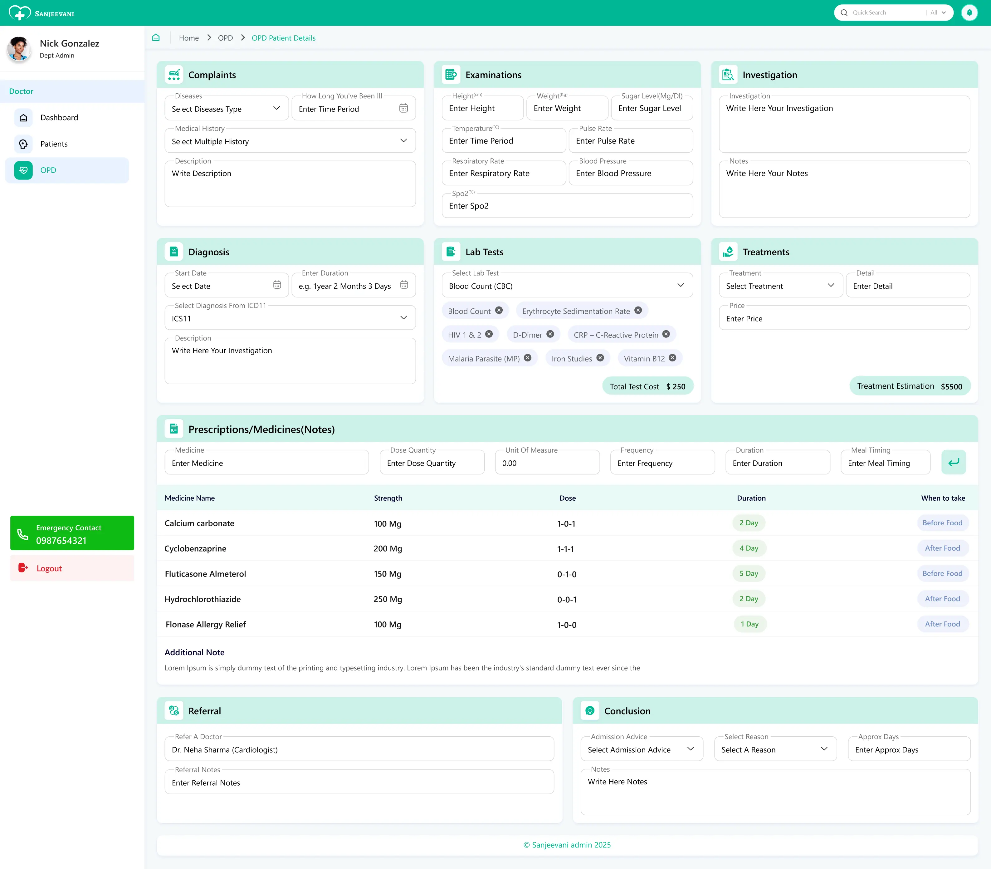 OPD Management Dashboard Interface