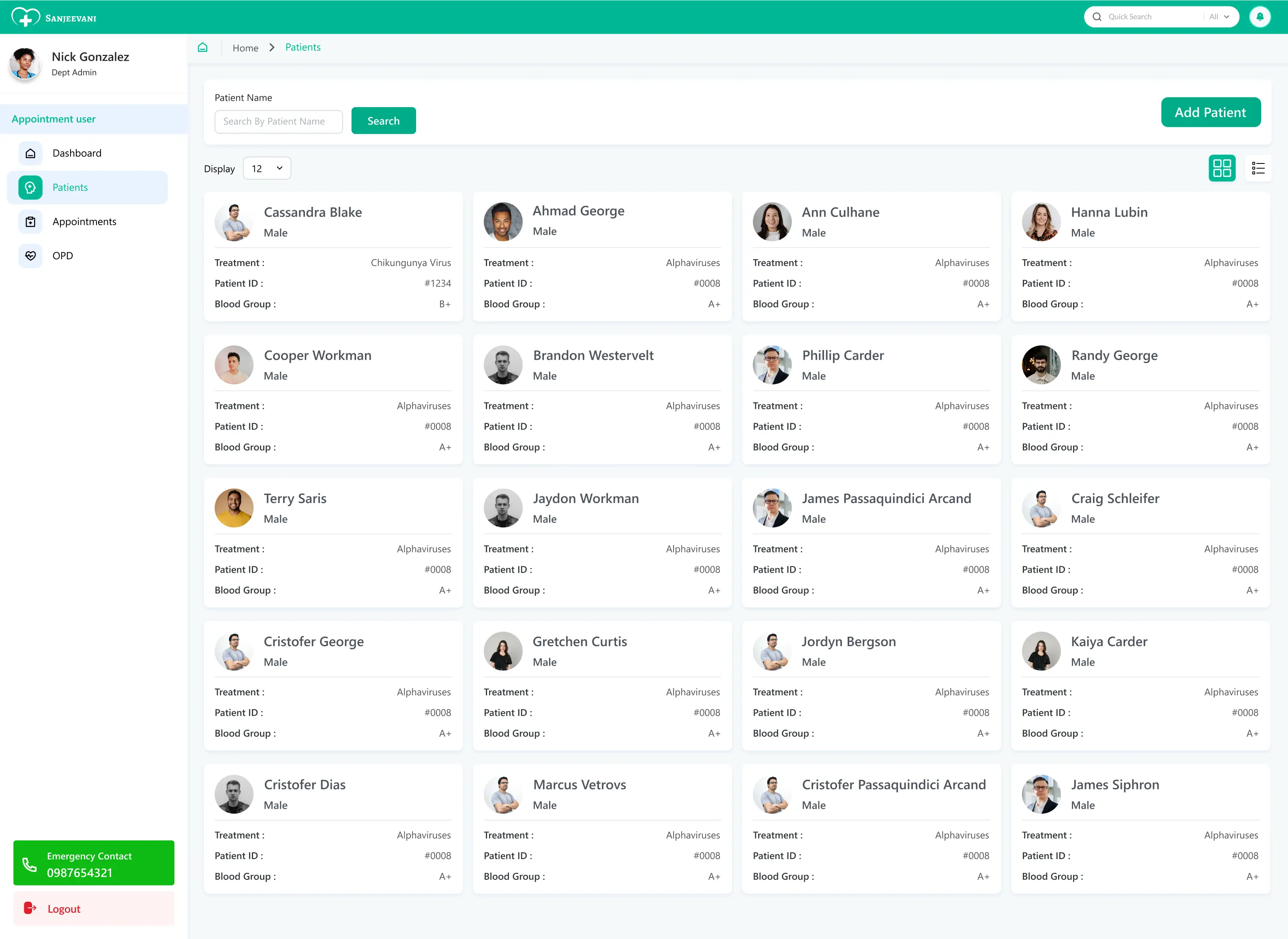 Patient Healthcare Dashboard Interface