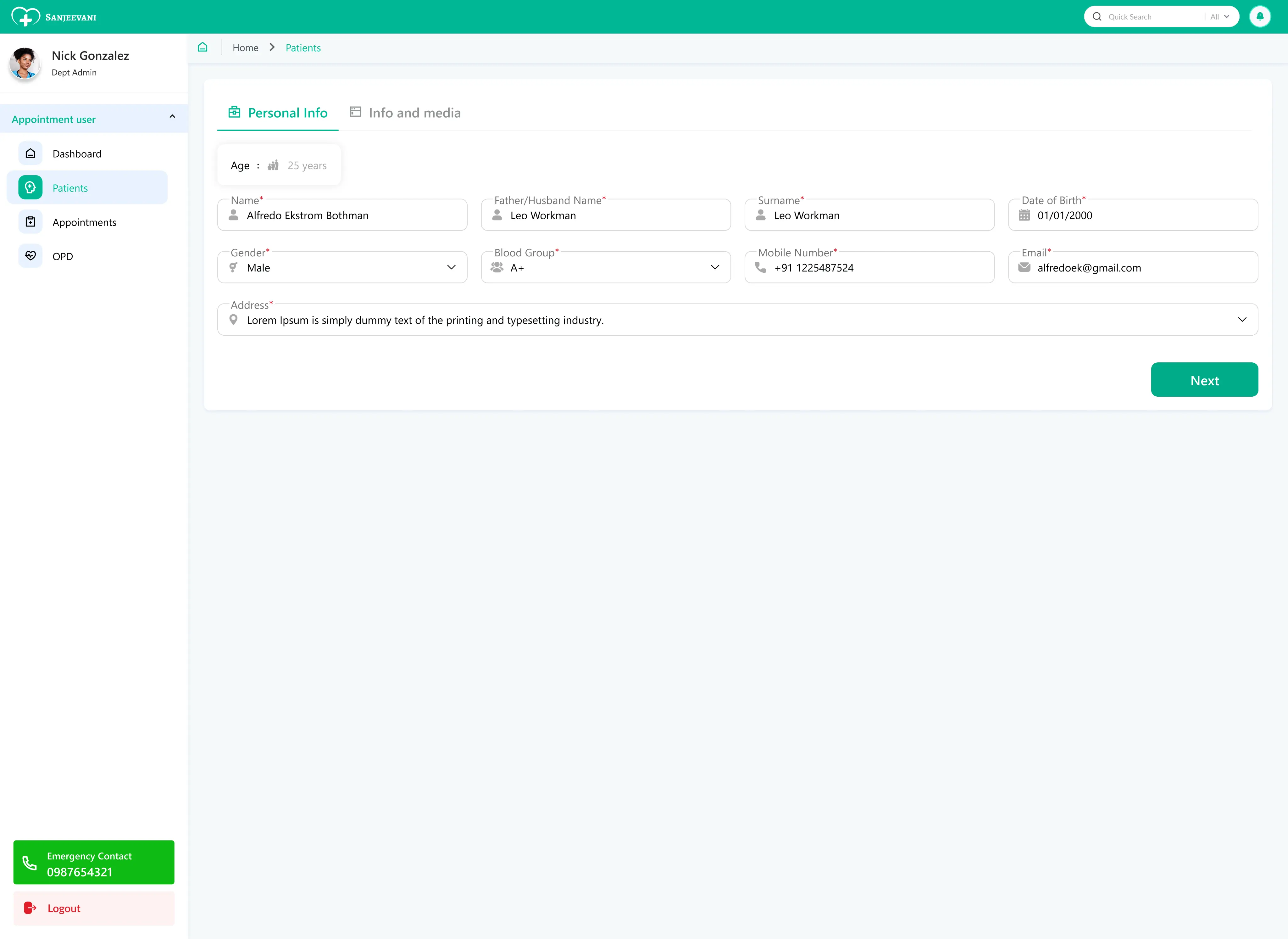 Patient profile main UI